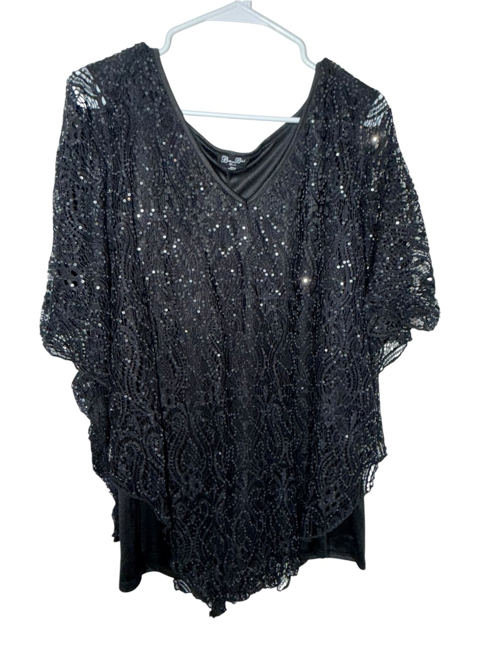 Brittany Black Black Sequin Lace Poncho Top
